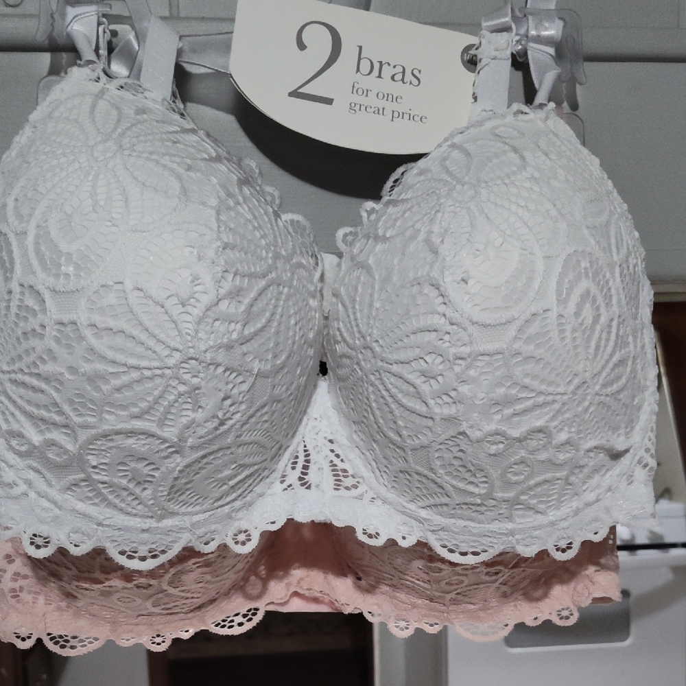 Lace Comfort Bra Set - White and Pink